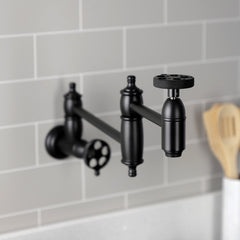 Wall Mount Pot Filler Faucet, Webb, Two-Handle in Matte Black