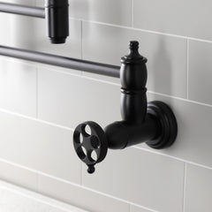 Wall Mount Pot Filler Faucet, Webb, Two-Handle in Matte Black