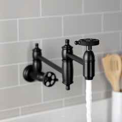 Wall Mount Pot Filler Faucet, Webb, Two-Handle in Matte Black