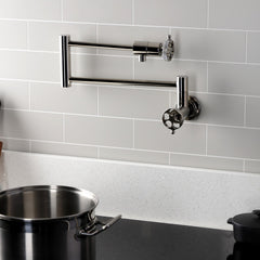 Wall Mount Pot Filler Faucet, Webb, Two-Handle in Polished Nickel
