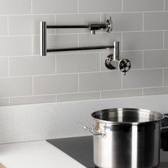 Wall Mount Pot Filler Faucet, Webb, Two-Handle in Polished Nickel
