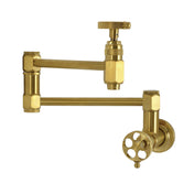 Wall Mount Pot Filler Faucet, Webb, Two-Handle Single Hole in Brushed Brass