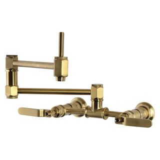 Wall Mount Pot Filler Faucet, Whitaker, 2-Hole in Brushed Brass