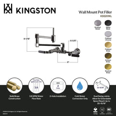 Wall Mount Pot Filler Faucet, Whitaker, Hot and Cold in Matte Black