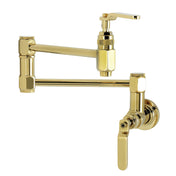 Wall Mount Pot Filler Faucet, Whitaker, Two-Handle 1-Hole in Polished Brass