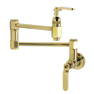 Wall Mount Pot Filler Faucet, Whitaker, Two-Handle 1-Hole in Polished Brass