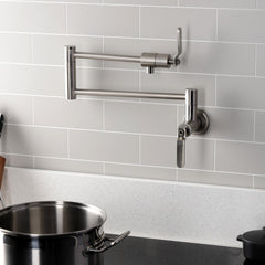 Wall Mount Pot Filler Faucet, Whitaker, Two-Handle in Brushed Nickel