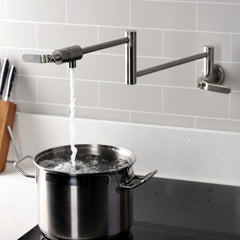 Wall Mount Pot Filler Faucet, Whitaker, Two-Handle in Brushed Nickel
