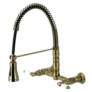Wall-Mount Pre-Rinse Kitchen Faucet, Heritage, Double Handle in Antique Brass