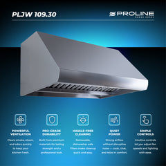 Wall Mount Range Hood, 30 Inch, Ducted, 1000 CFM, 4 Speed, Stainless Steel