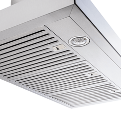 Wall Mount Range Hood, 30 Inches Wide in Brushed Stainless Steel