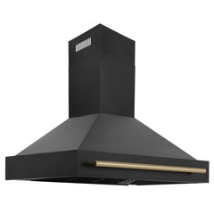 Wall Mount Range Hood, 48 in., Black Stainless Steel, Champagne Bronze
