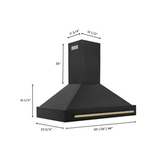 Wall Mount Range Hood, 48 in., Black Stainless Steel, Champagne Bronze