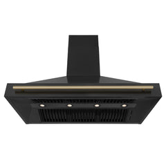 Wall Mount Range Hood, 48 in., Black Stainless Steel, Champagne Bronze