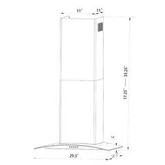 Wall Mount Range Hood, Convertible, 299 CFM, 29.3 In., Brushed Stainless Steel