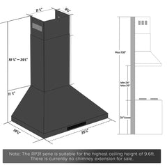 Wall Mount Range Hood, Convertible, 36 Inch, 900 CFM, Stainless Steel