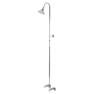 Wall-Mount Shower Combo, Vintage, Twin Cross Handles, Brass, Polished Chrome