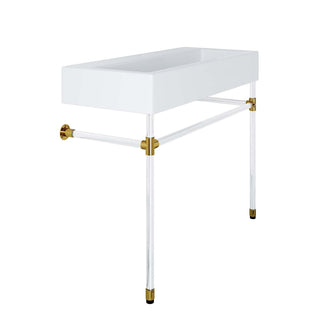 Wall-Mount Single Vanity with White Ceramic Vessel Sink and Stainless Steel Frame