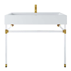 Wall-Mount Single Vanity with White Ceramic Vessel Sink and Stainless Steel Frame