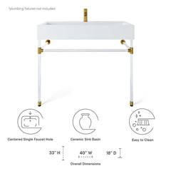 Wall-Mount Single Vanity with White Ceramic Vessel Sink and Stainless Steel Frame