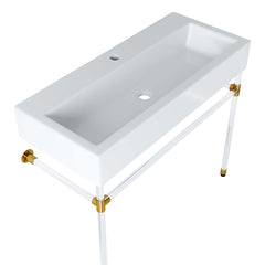 Wall-Mount Single Vanity with White Ceramic Vessel Sink and Stainless Steel Frame