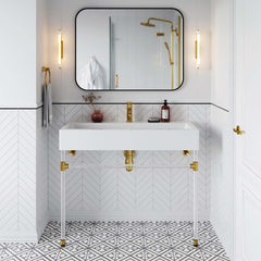Wall-Mount Single Vanity with White Ceramic Vessel Sink and Stainless Steel Frame