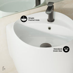 Wall-Mount Sink, Ivy, 18 In. Ceramic in Glossy White