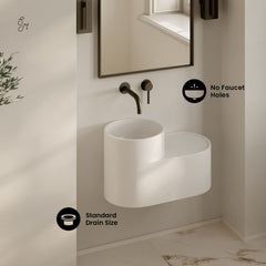 Wall-Mount Sink, Monaco, Oval Solid Surface in Matte White