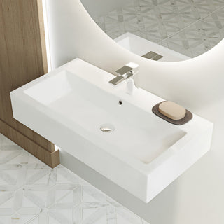 Wall-Mount Sink, Voltaire, Wide Rectangle with Single Faucet Hole in Shiny White