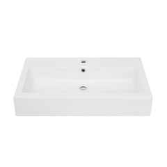 Wall-Mount Sink, Voltaire, Wide Rectangle with Single Faucet Hole in Shiny White