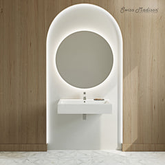 Wall-Mount Sink, Voltaire, Wide Rectangle with Single Faucet Hole in Shiny White
