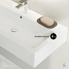 Wall-Mount Sink, Voltaire, Wide Rectangle with Single Faucet Hole in Shiny White