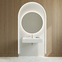 Wall-Mount Sink, Voltaire, Wide Rectangle with Single Faucet Hole in Shiny White