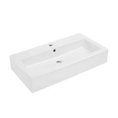 Wall-Mount Sink, Voltaire, Wide Rectangle with Single Faucet Hole in Shiny White