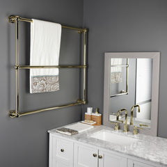 Wall Mount Towel Rack, Palatine, 36-Inch x 32-Inch 3-Tier in Polished Brass
