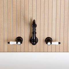 Wall Mount Tub Faucet, Bel-Air, Two-Handle 3-Hole in Matte Black