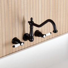 Wall Mount Tub Faucet, Bel-Air, Two-Handle 3-Hole in Matte Black