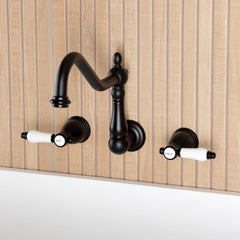 Wall Mount Tub Faucet, Bel-Air, Two-Handle 3-Hole in Matte Black