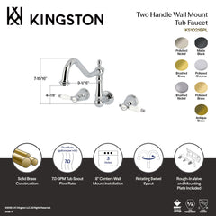 Wall Mount Tub Faucet, Bel-Air, Two-Handle 3-Hole in Matte Black