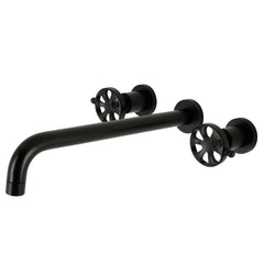 Wall Mount Tub Faucet, Belknap, Two-Handle 3-Hole in Matte Black