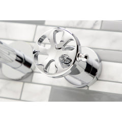 Wall Mount Tub Faucet, Belknap, Two-Handle 3-Hole in Polished Chrome