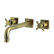 Wall Mount Tub Faucet, Concord, Two-Handle 3-Hole in Antique Brass