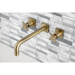 Wall Mount Tub Faucet, Concord, Two-Handle 3-Hole in Antique Brass