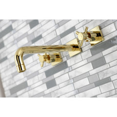Wall Mount Tub Faucet, Concord, Two-Handle 3-Hole in Polished Brass