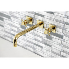 Wall Mount Tub Faucet, Concord, Two-Handle 3-Hole in Polished Brass