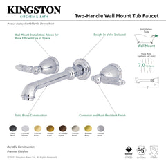 Wall Mount Tub Faucet, Georgian, Two-Handle 3-Hole in Polished Chrome