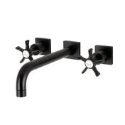 Wall Mount Tub Faucet, Hamilton, Two-Handle 3-Hole in Matte Black