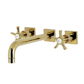Wall Mount Tub Faucet, Hamilton, Two-Handle 3-Hole in Polished Brass