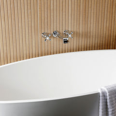 Wall Mount Tub Faucet, Heirloom, 3-Hole with Two Handles in Polished Chrome