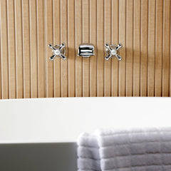 Wall Mount Tub Faucet, Heirloom, 3-Hole with Two Handles in Polished Chrome